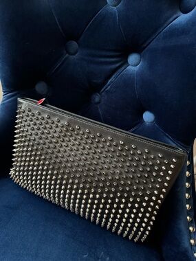 Christian Louboutin Red Satin Interior Handbag with Silver Logo Plaque